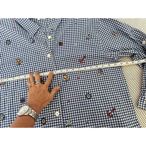 VINTAGE Teddi 1X Womens Top Button Shirt 80s Shoulder Pads Sail Boats GRANNYCORE - Picture 10 of 14